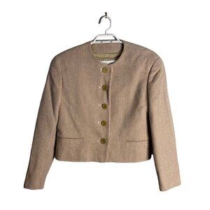 Mondi Women's Vintage Checkered Soft Pink Crop Button Blazer